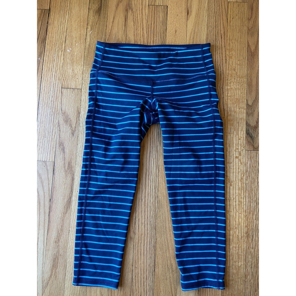 ATHLETA WOMEN'S 243139 STRIPE CHATURANGA CAPRI PANT Blue $79.00 XS